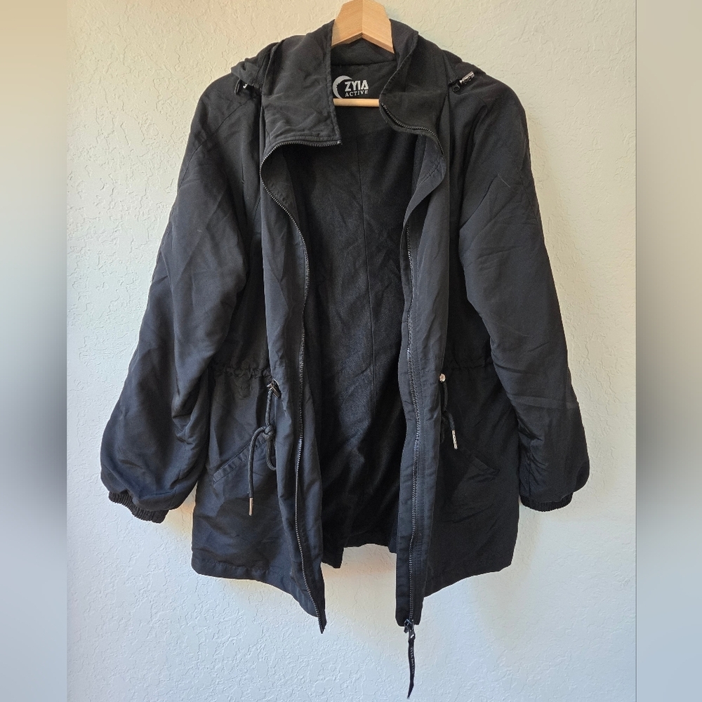 Zyia Black Drawstring Hooded Jacket size large - Picture 2 of 16